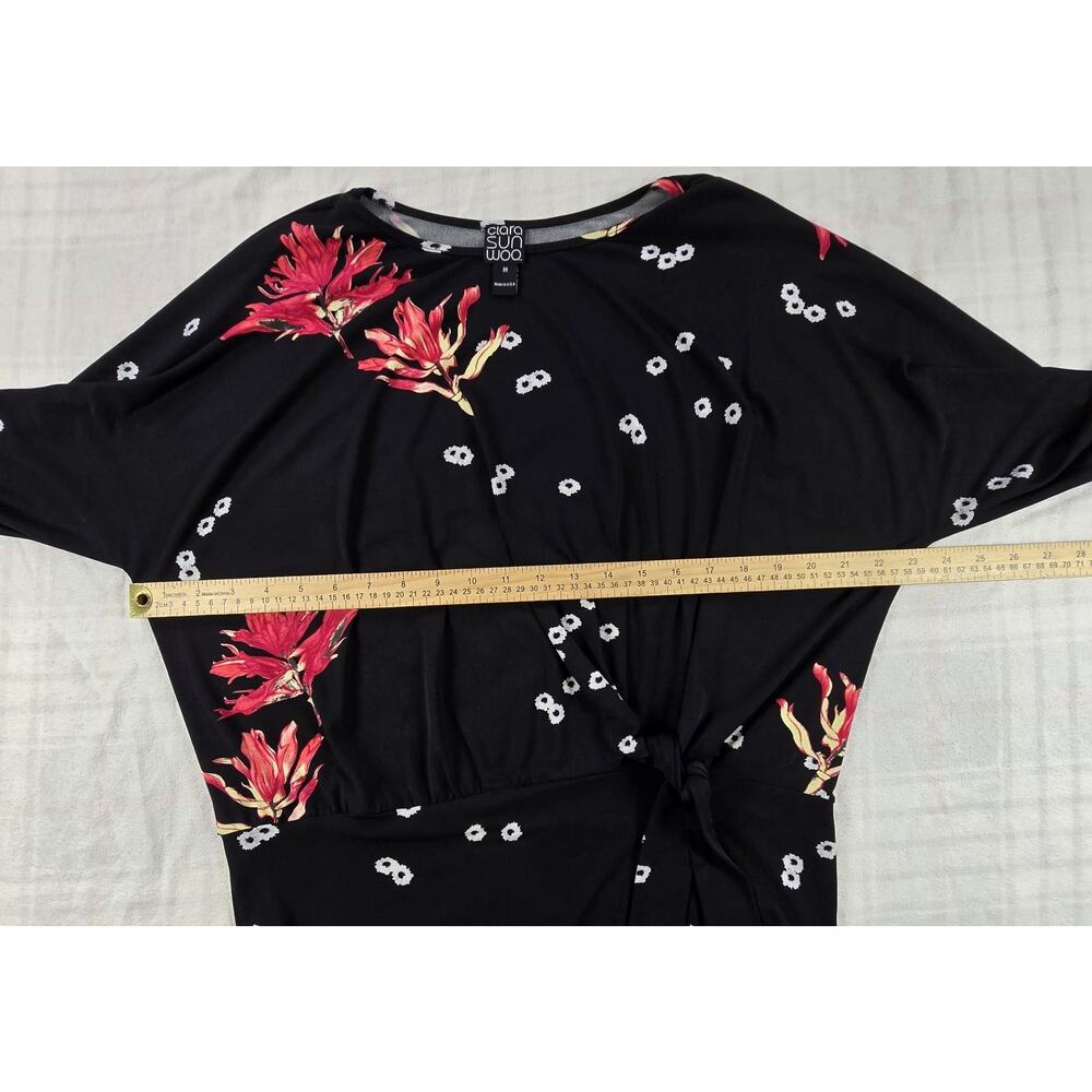 Clara Sun Woo Womens Black Asymmetrical Side Tie Blouse Floral Cherry Blossom M - Picture 4 of 11